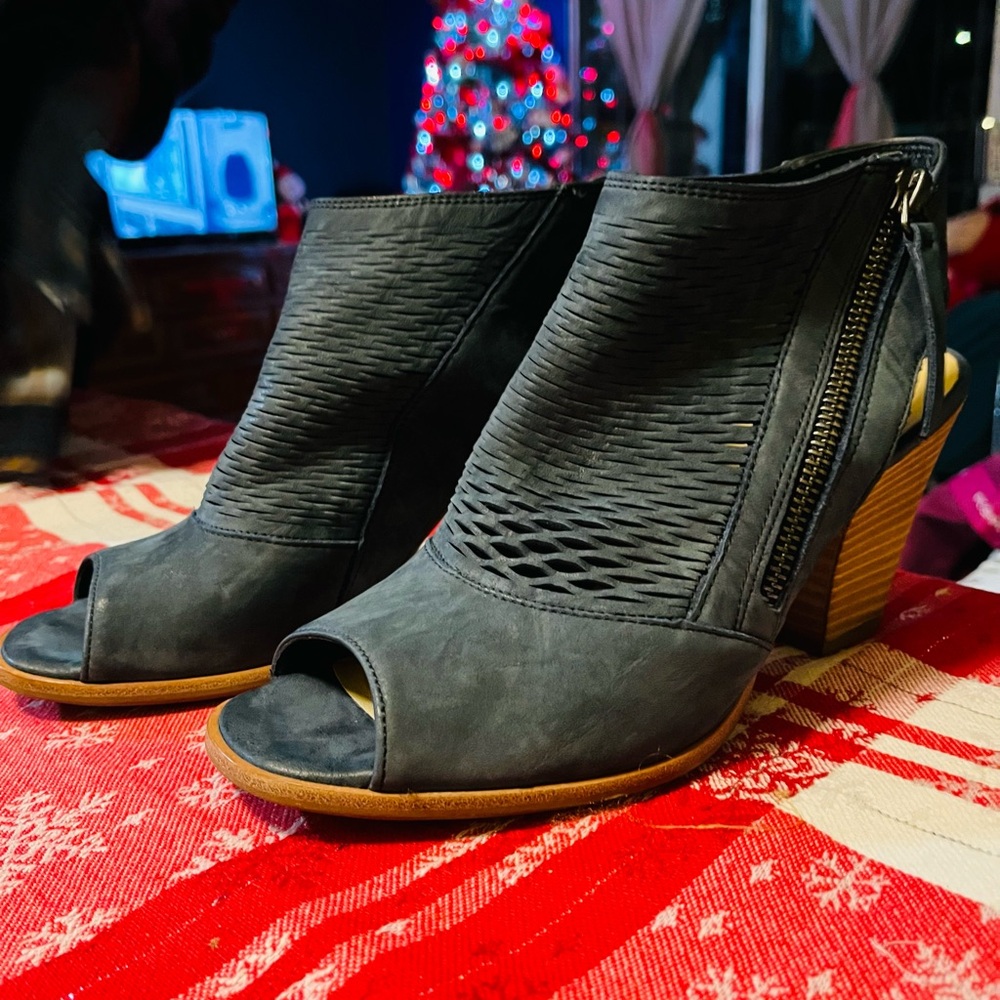 Paul Green Dark Gray Peep-Toe Ankle Booties